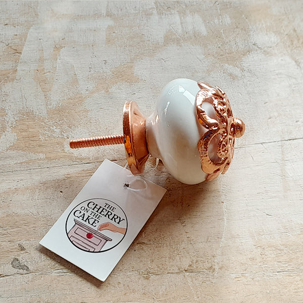 Pomello in ceramica “Sfera Preziosa Bianca & Rame"