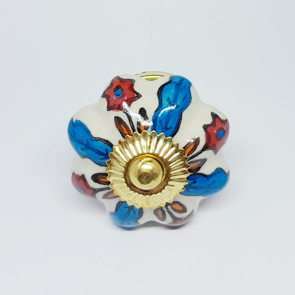 Pomello in ceramica “Liberty Fiori Blu e Rossi”
