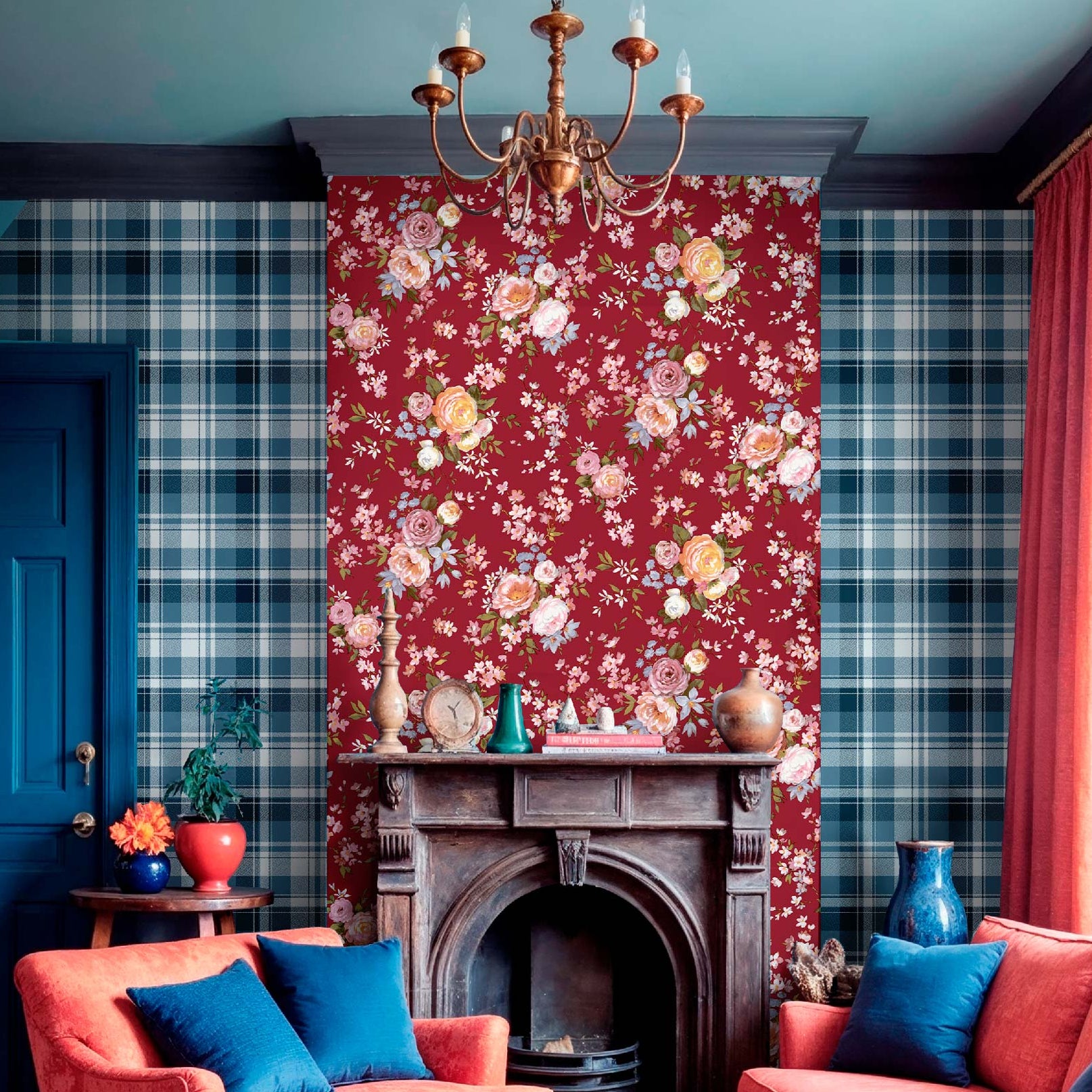 Carta da parati "Eleganza a quadri blu", a metraggio o rotolo