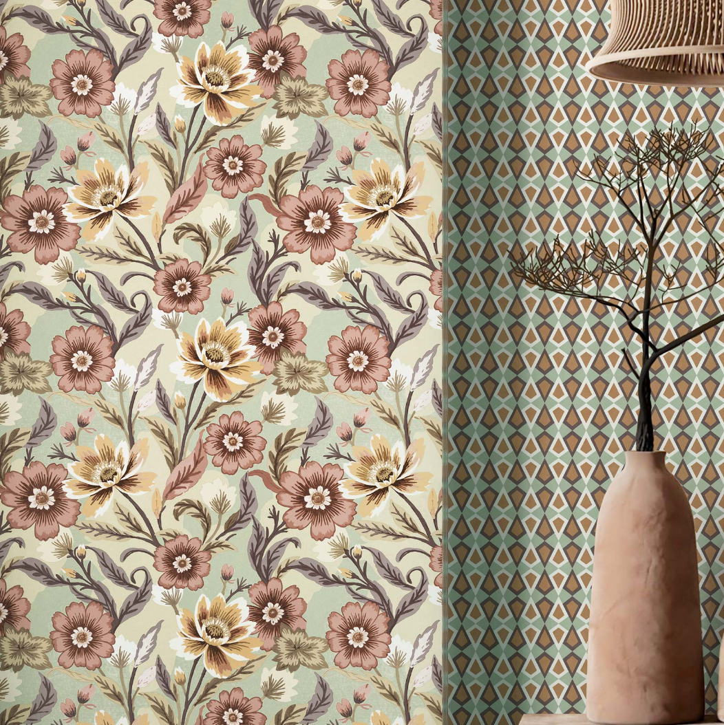 Carta da parati "Geometrie Pastello verde e marrone" a metraggio o rotolo