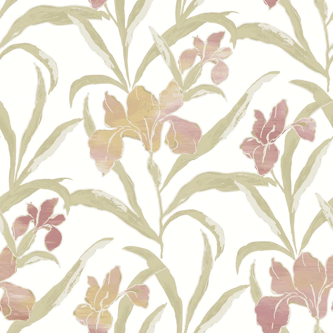 Carta da parati "Iris rosa su fondo bianco" a metraggio o rotolo