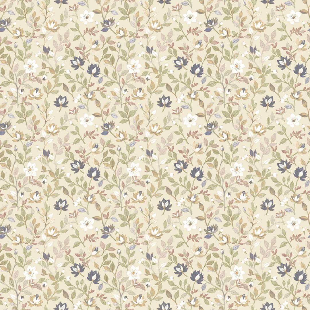 Carta da parati "Primavera antica fiori blu" a metraggio o rotolo