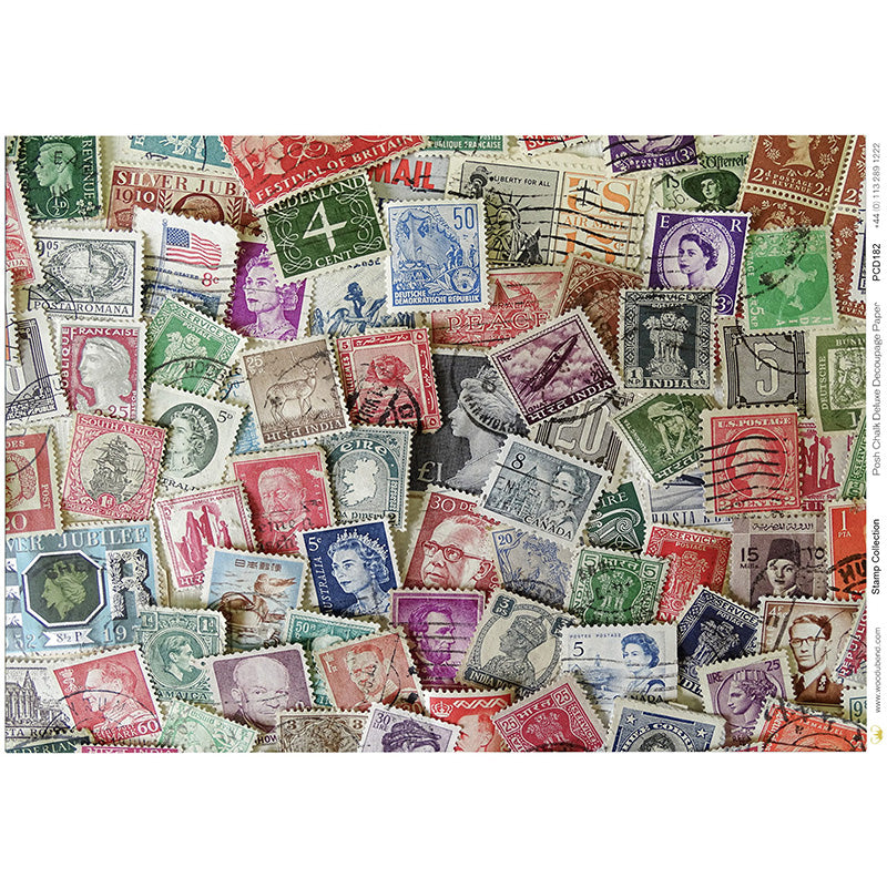 Carta da Découpage "Stamp Collection" in Carta di Riso Posh chalk 28,5x40 cm