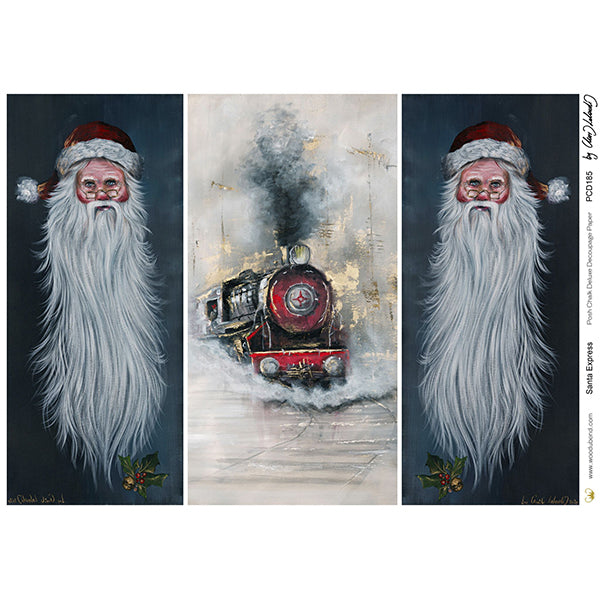 Carta da Découpage Natalizia "Santa Express" in Carta di Riso Posh chalk 29,7 x 42 cm