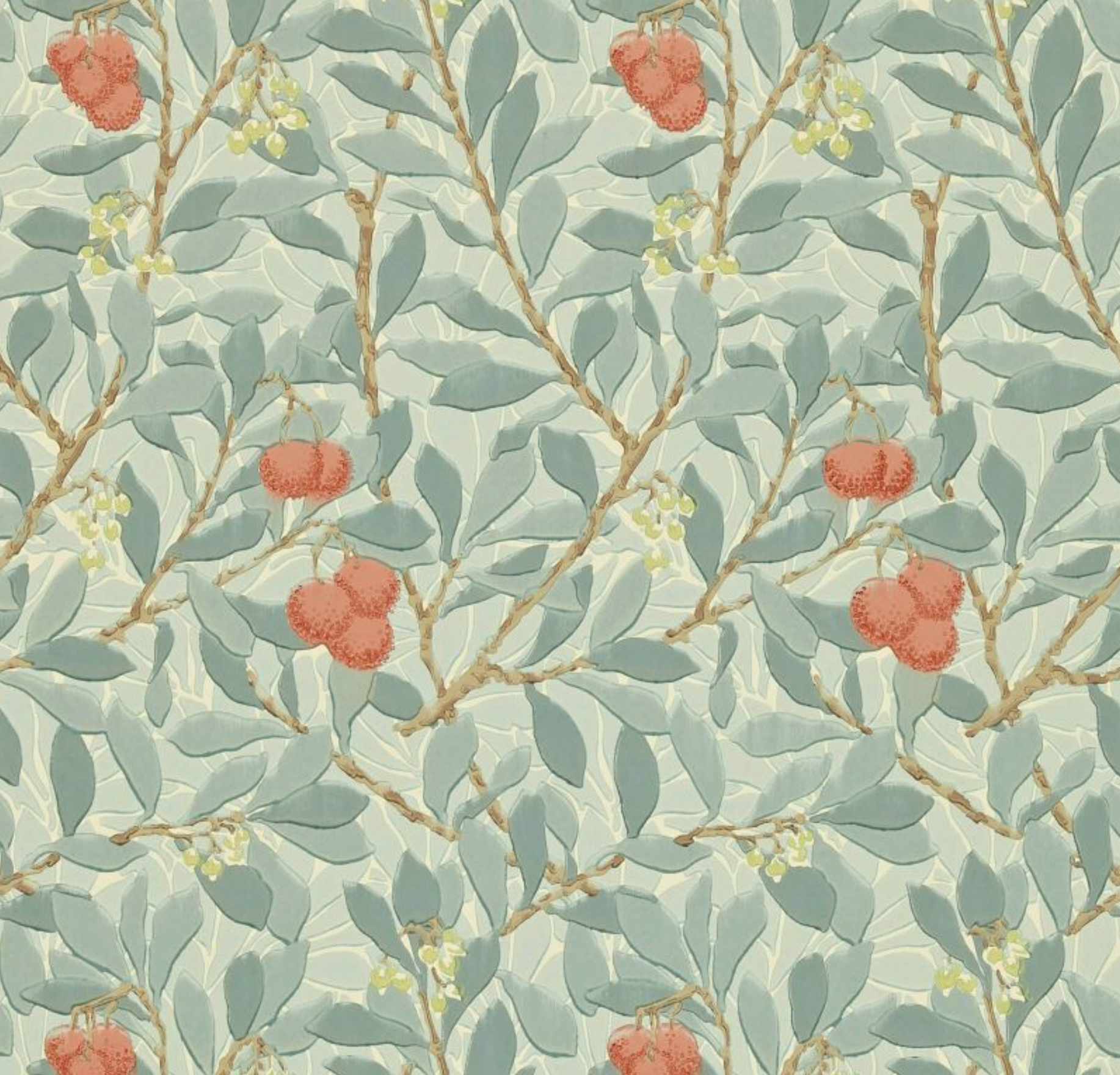 Carta da parati “Arbutus” verde salvia, catalogo Morris & Friends a metraggio o rotolo