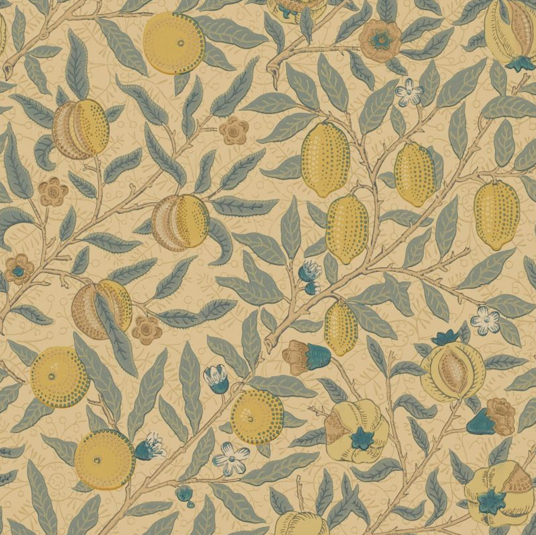 Carta da parati “Fruit” azzurra, catalogo Morris & Friends a metraggio o rotolo