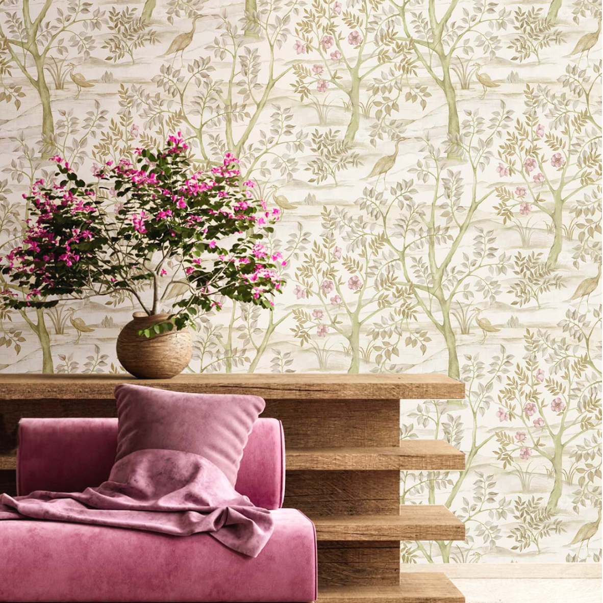 Tapete "Rosa Reiherwald" nach Meter oder Rolle