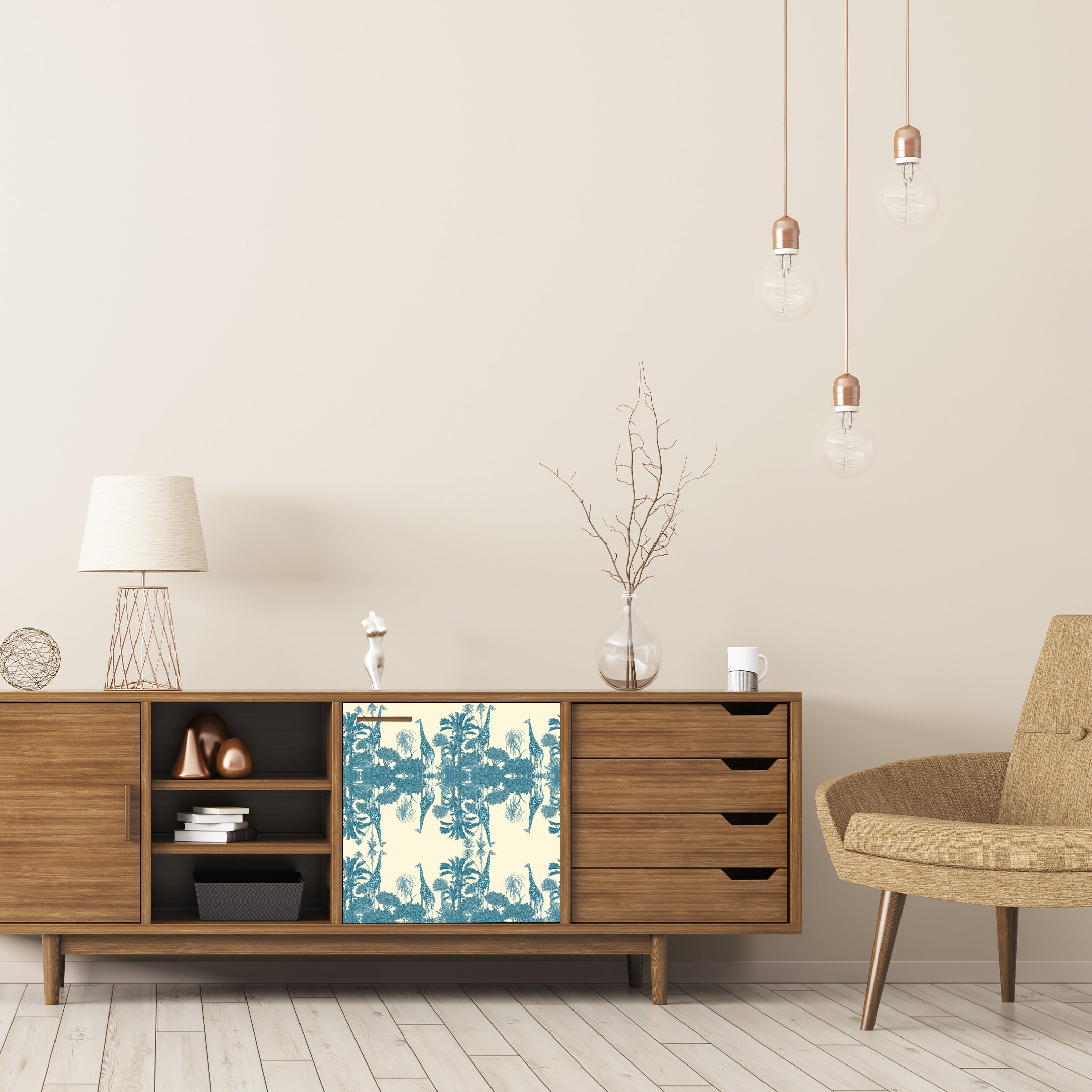 Dècoupage Toile de Jouy - Giraffe blu