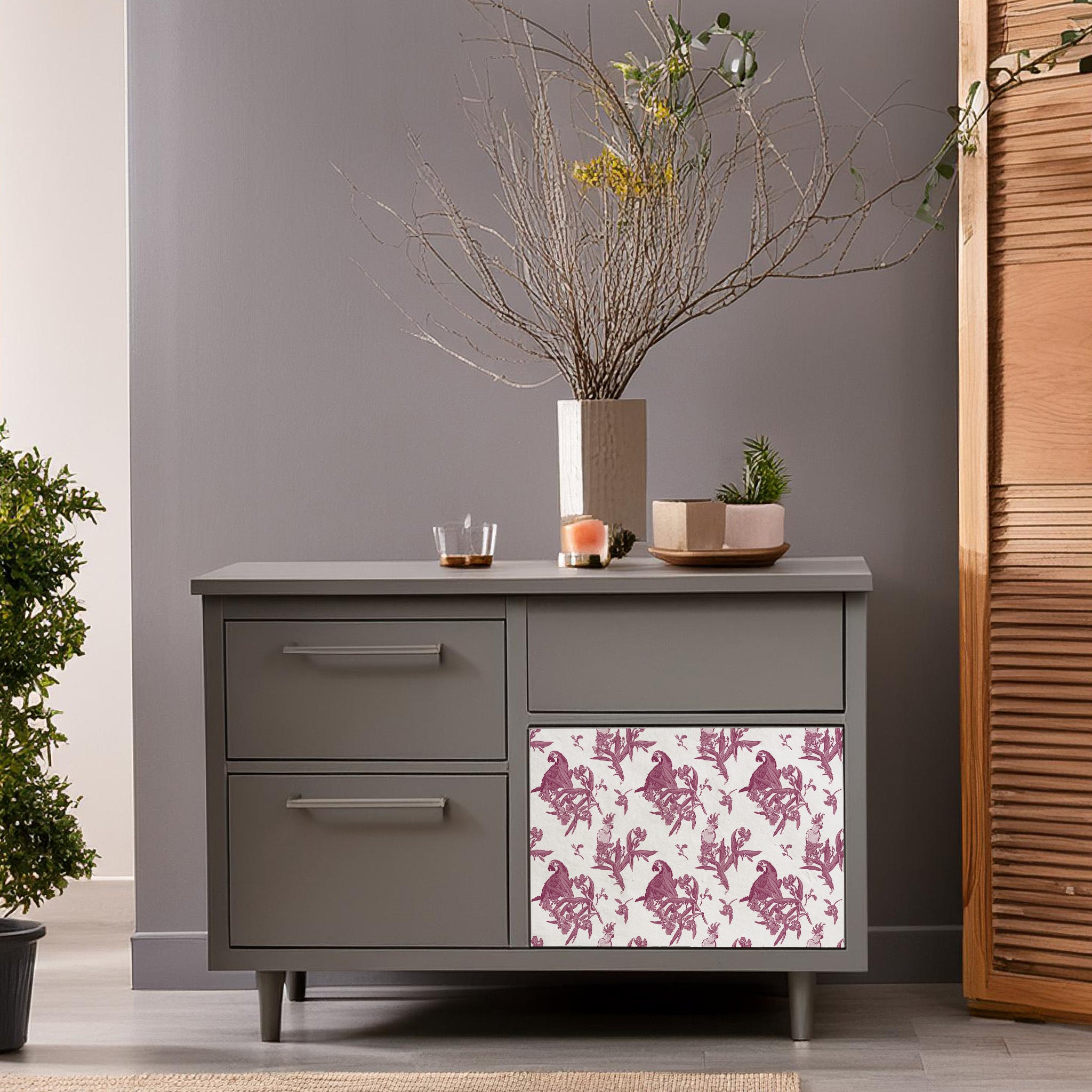 Dècoupage Toile de Jouy - Pappagalli Rosa