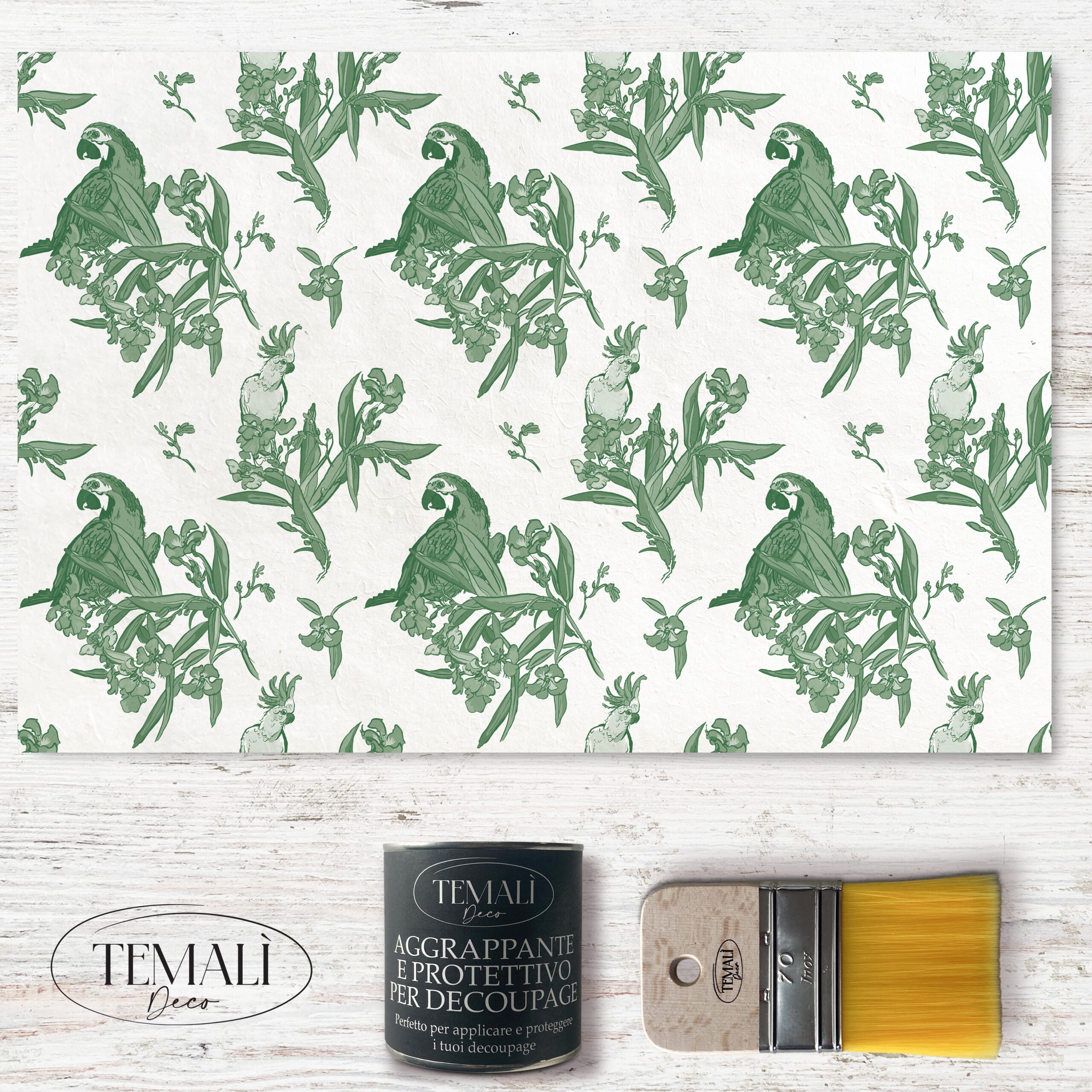 Dècoupage Toile de Jouy - Pappagalli Verdi