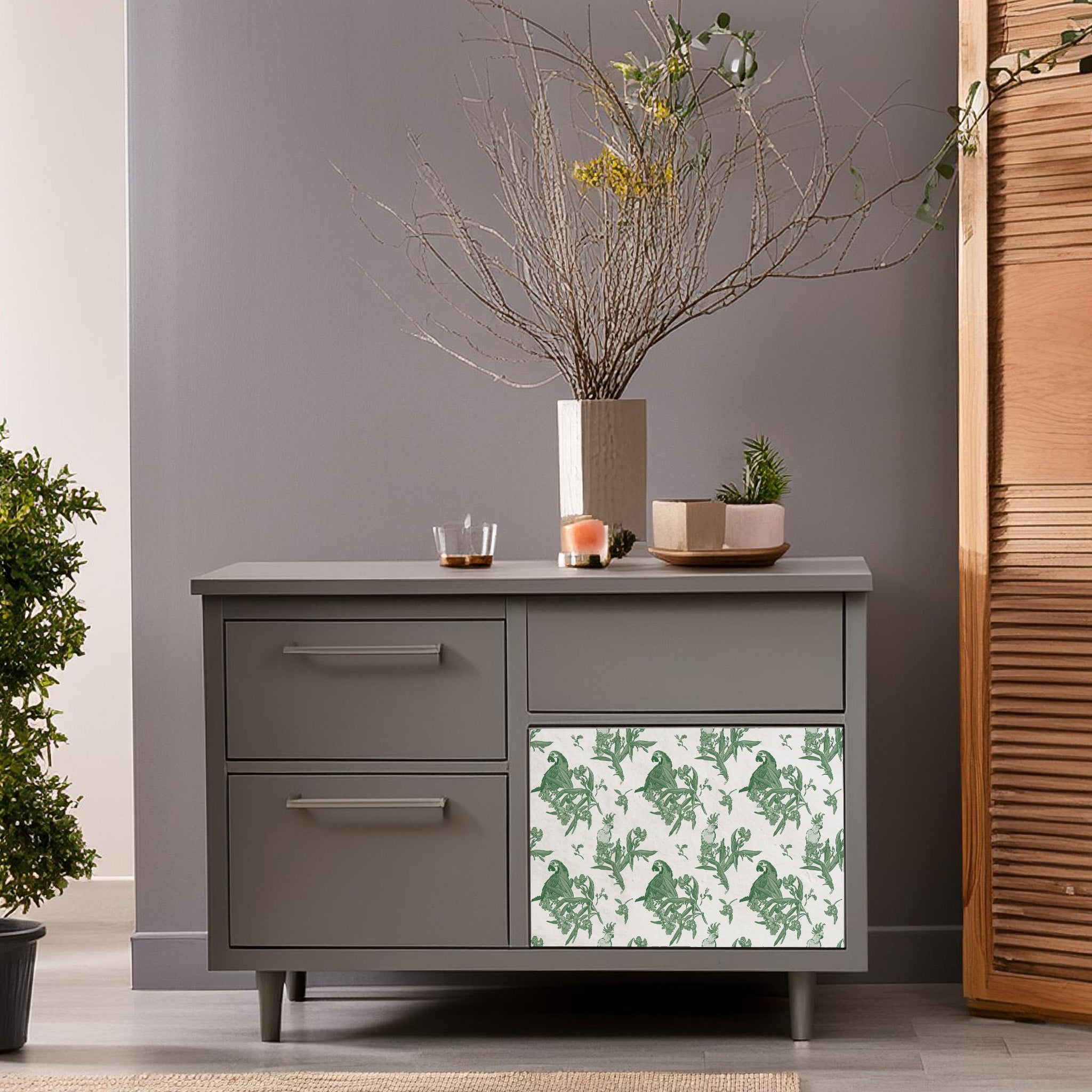 Dècoupage Toile de Jouy - Pappagalli Verdi