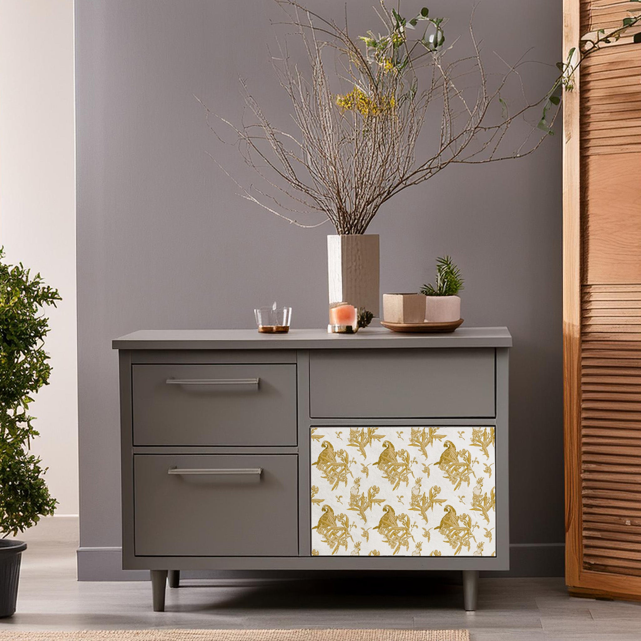 Dècoupage Toile de Jouy - Pappagalli Ocra