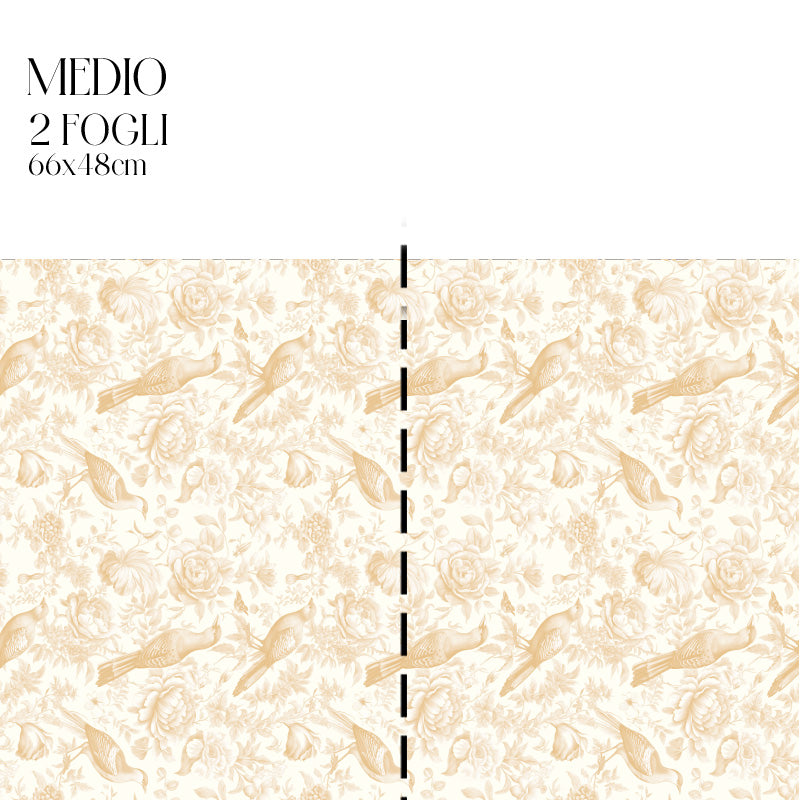 Dècoupage Toile de Jouy - Fiori e uccelli ocra