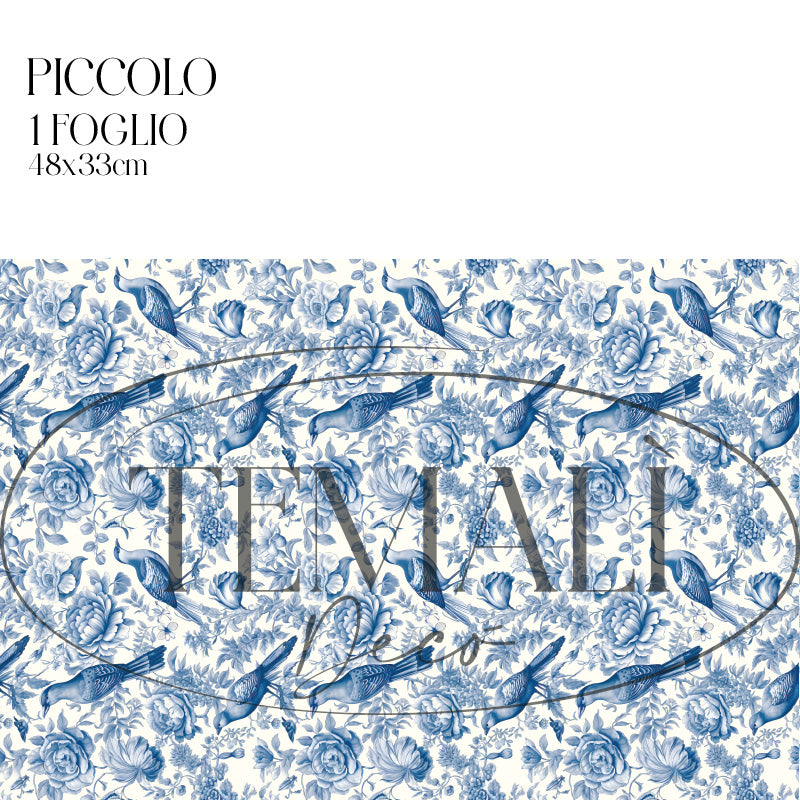 Dècoupage Toile de Jouy - Fiori e uccelli blu