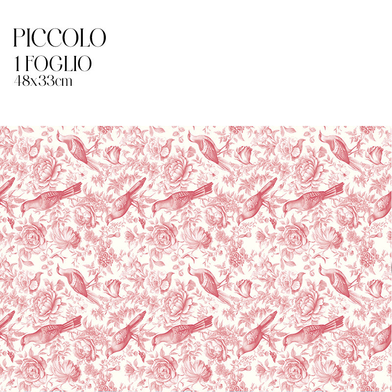 Dècoupage Toile de Jouy - Fiori e uccelli rossi