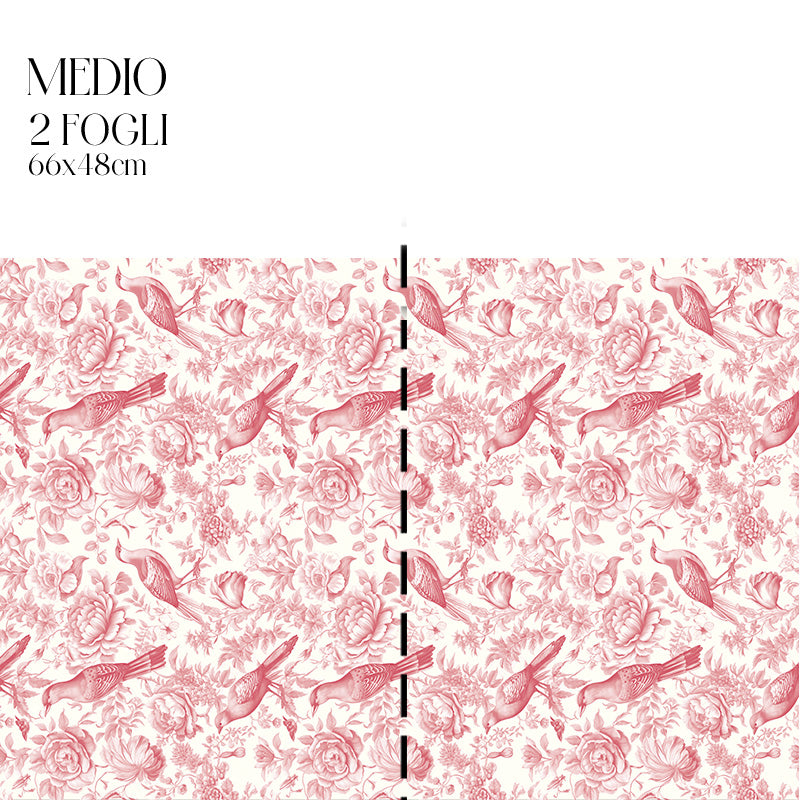 Dècoupage Toile de Jouy - Fiori e uccelli rossi