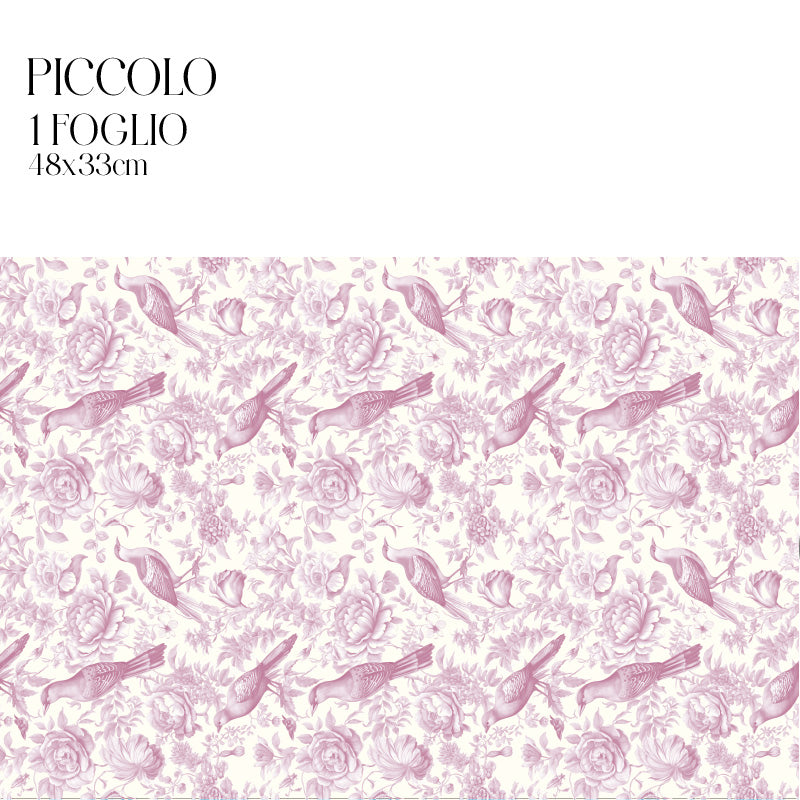 Dècoupage Toile de Jouy - Fiori e uccelli rosa