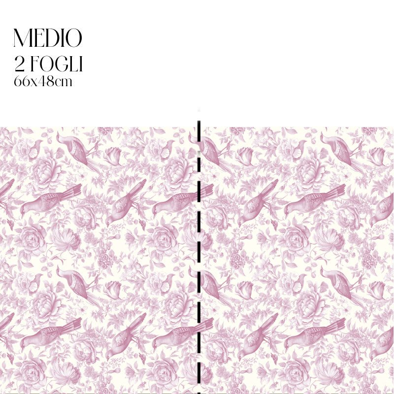 Dècoupage Toile de Jouy - Fiori e uccelli rosa