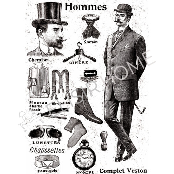 Stampa Trasferibile "VINTAGE, HOMMES" 28x40 cm