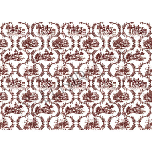 Stampa Trasferibile "TOILE DE JOUY, GHIRLANDE BORDEAUX" 28x40 cm