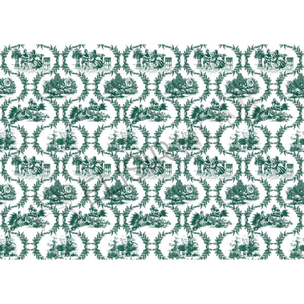 Stampa Trasferibile "TOILE DE JOUY, GHIRLANDE VERDE" 28x40 cm