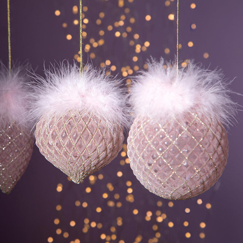 Decorazione "Piume Pink", in vetro con glitter