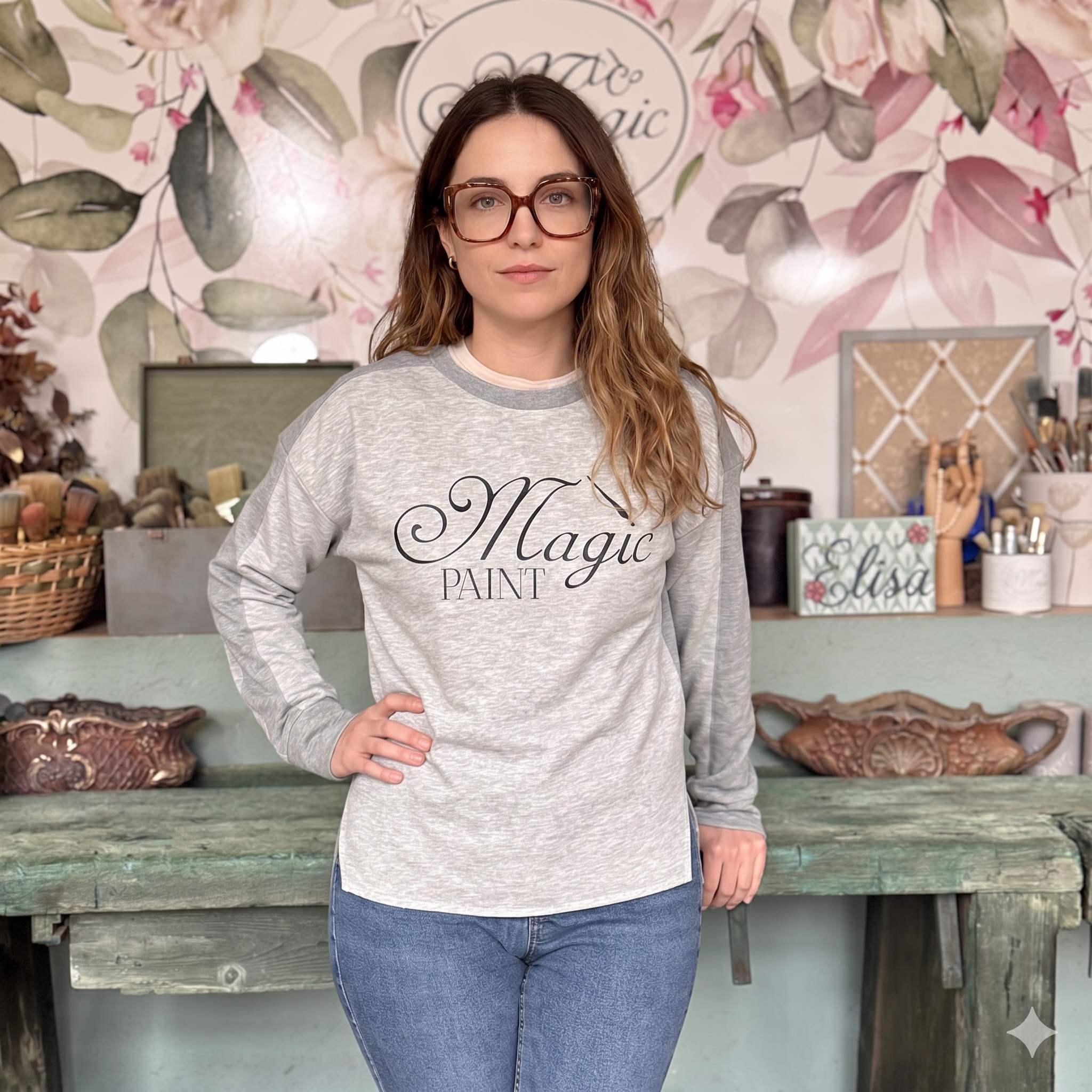 Gray Magic Paint Sweatshirt Off Shoulder