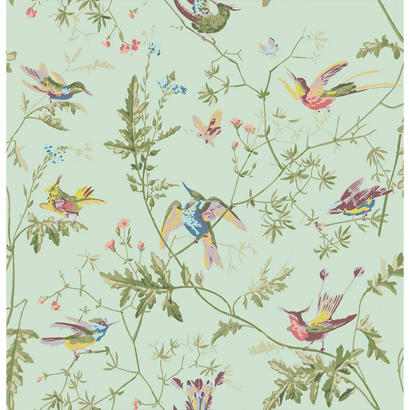 Carta da Parati "Hummingbirds Multi, Old Olive on Duck Egg Mica" Selection of Hummingbirds | COLE & SON