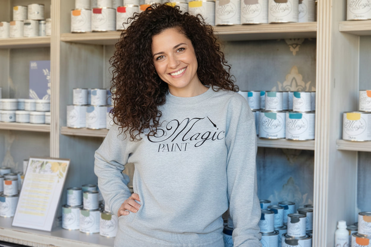 Hellgrauer Fleece-Pullover Magic Paint – Unisex