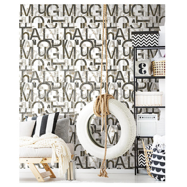 Tapete „Industriell Alpha Schwarz“ nach Meter oder Rolle