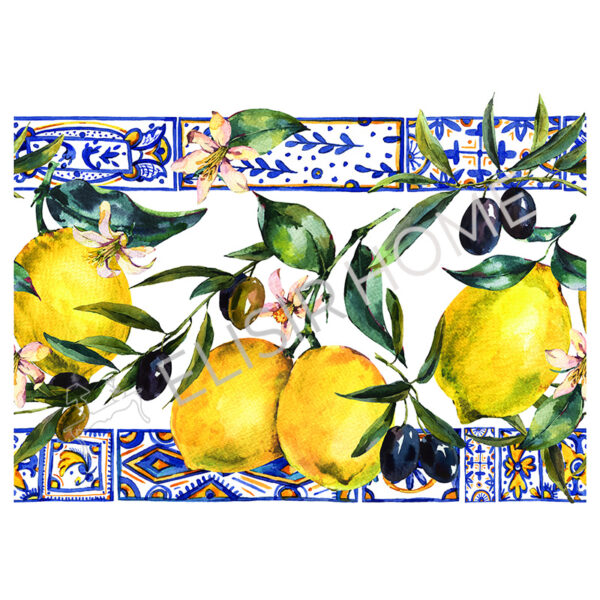 Stampa Trasferibile "SICILY TIME, LEMON BORDER" 28x40 cm