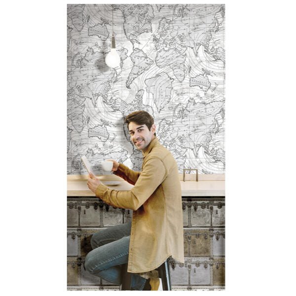 Tapete „Planisphere Grau“ nach Meter oder Rolle