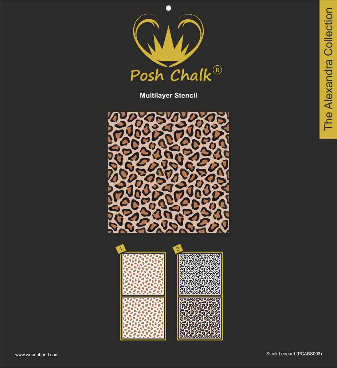 Posh Chalk Layered Stencil Sleek Leopard 30x30cm WoodUbend