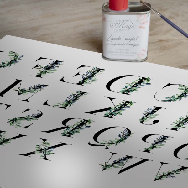 Stampa Trasferibile “SCRIPT, ALFABETO EUCALIPTO” 28×40 cm