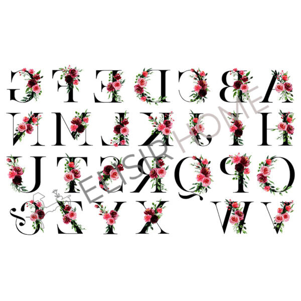 Stampa Trasferibile “SCRIPT, ALFABETO ROSE” 28×40 cm