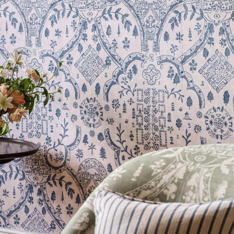 Carta da parati "Topiary View azzurra" - Highgrove - SANDERSON