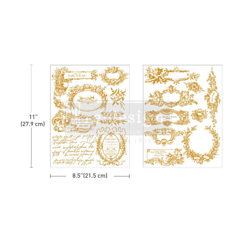 Redesign Decor Transfers Gold ” Label De Luxe” 2 fogli 21,5 x 27,9cm
