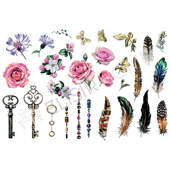 Stampa Trasferibile "PRIMAVERA, FLOWER & KEY" 28X40 cm