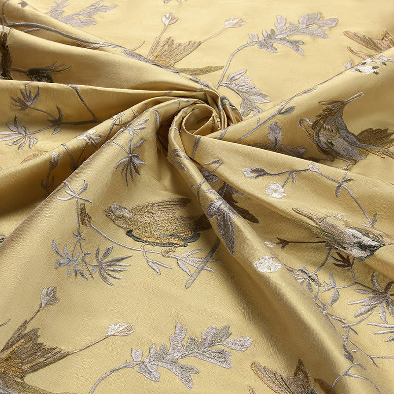 TESSUTO "Hummingbirds 100% Silk Gold & Soft Grey" - The Contemporary - Cole & Son