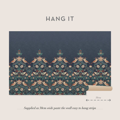 Carta da parati "Strawberry Thief Mural blu" - Morris at home