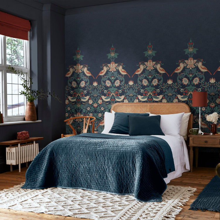 Carta da parati "Strawberry Thief Mural viola" - Morris at home