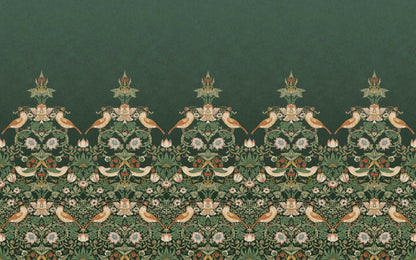 Carta da parati "Strawberry Thief Mural verde" - Morris at home