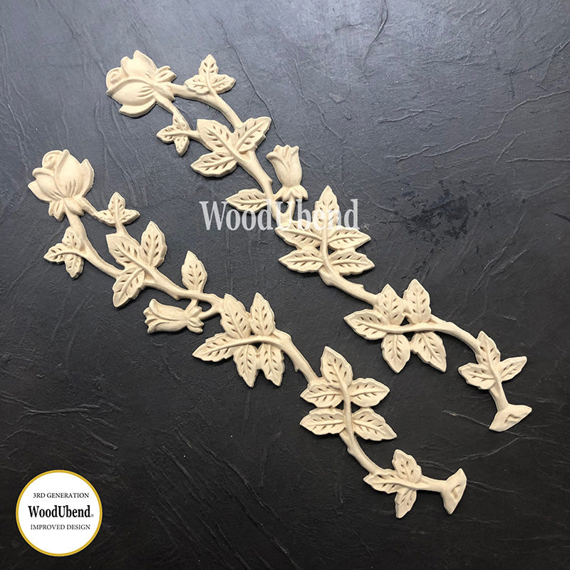 Coppia di Fregi Decorativi “Ramo di Rosa”, WoodUbend