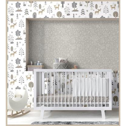 Carta da parati "Happy Forest Grey" a metraggio o rotolo