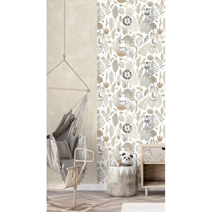 Carta da parati "Funny Jungle Beige" a metraggio o rotolo