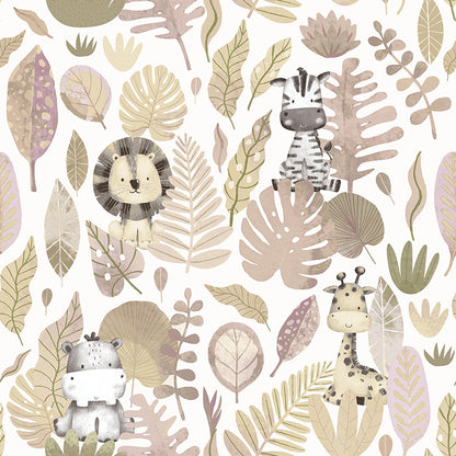 Carta da parati "Funny Jungle Rosa" a metraggio o rotolo