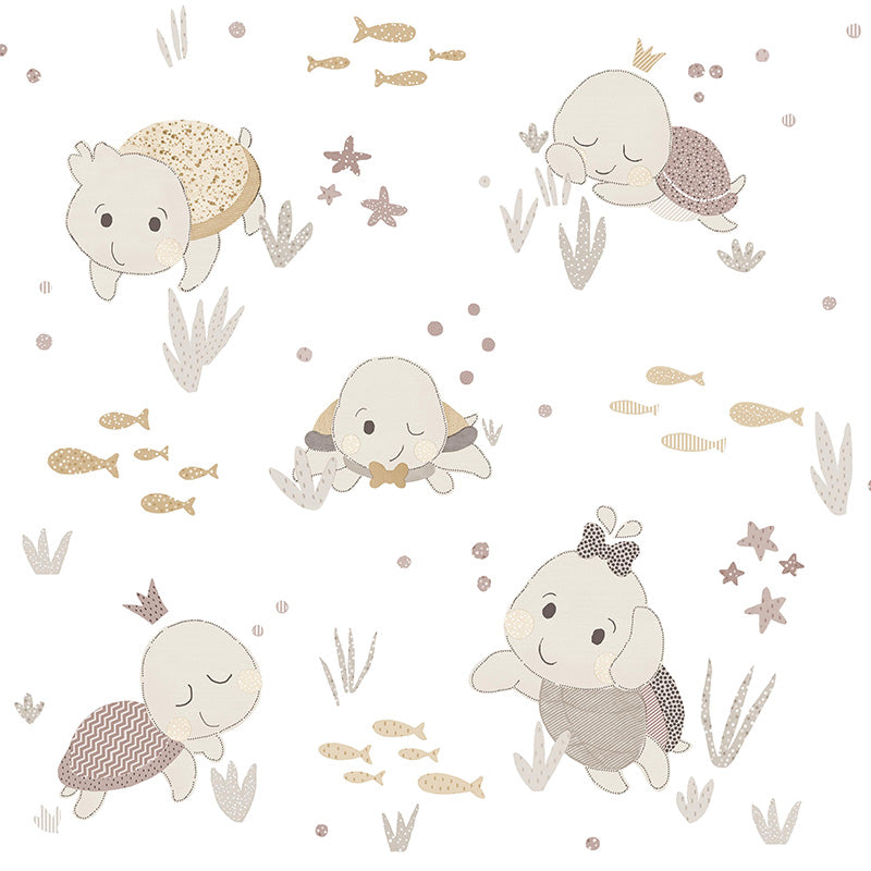 Carta da parati "Turtle Friends Pink" a metraggio o rotolo