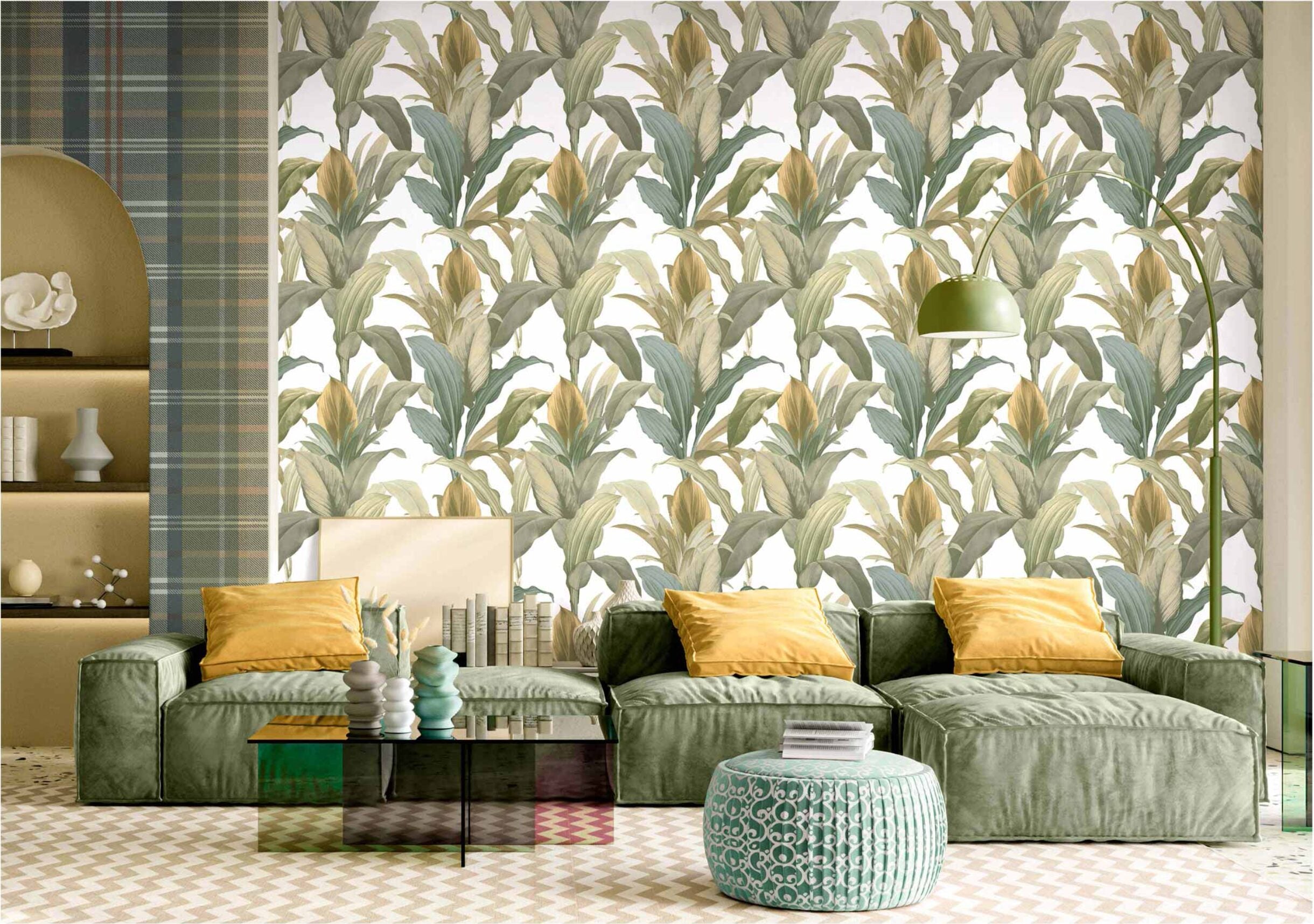 Carta da parati "BOTANY HOUSE GARDEN VERDE E GIALLO", a metraggio o rotolo