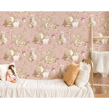 Carta da parati "Bosco - Rosa", a metraggio o rotolo