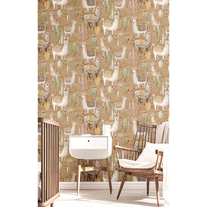 Carta da parati "Alpaca - Marrone", a metraggio o a rotolo